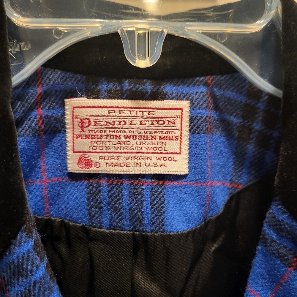 Vintage Pendleton Women's Blue Plaid Blazer Sz 14 Petite 100% Virgin Wool Velvet - Picture 5 of 5